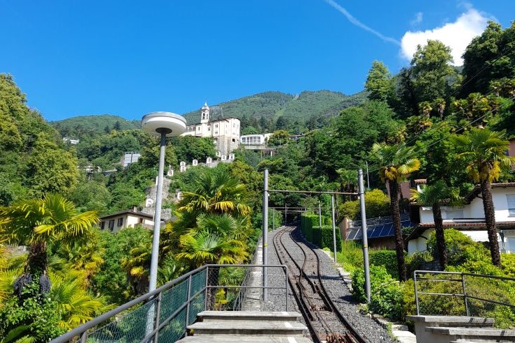 View up to Madonna Del Sasso from the Hotel Belvedere funicular station